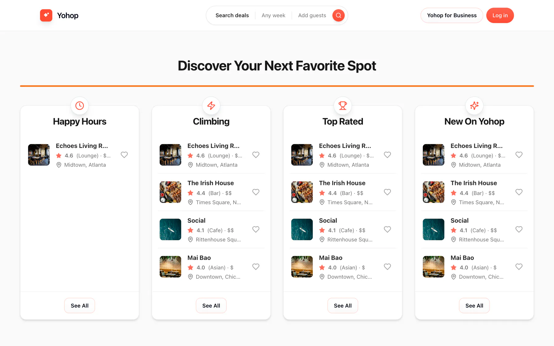 Discover your next favourite spot: happy hours, climbing, top rated and new venues.