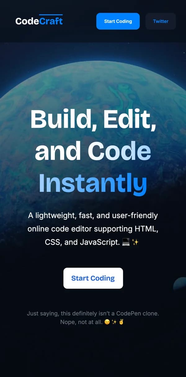 CodeCraft on a phone: build, edit, and code instantly.