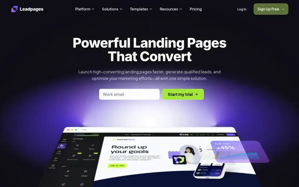 A Leadpages landing page, rebuilt: powerful landing pages that convert.