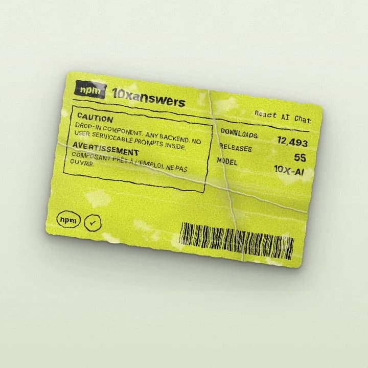 A yellow spec plate for 10xanswers on npm.
